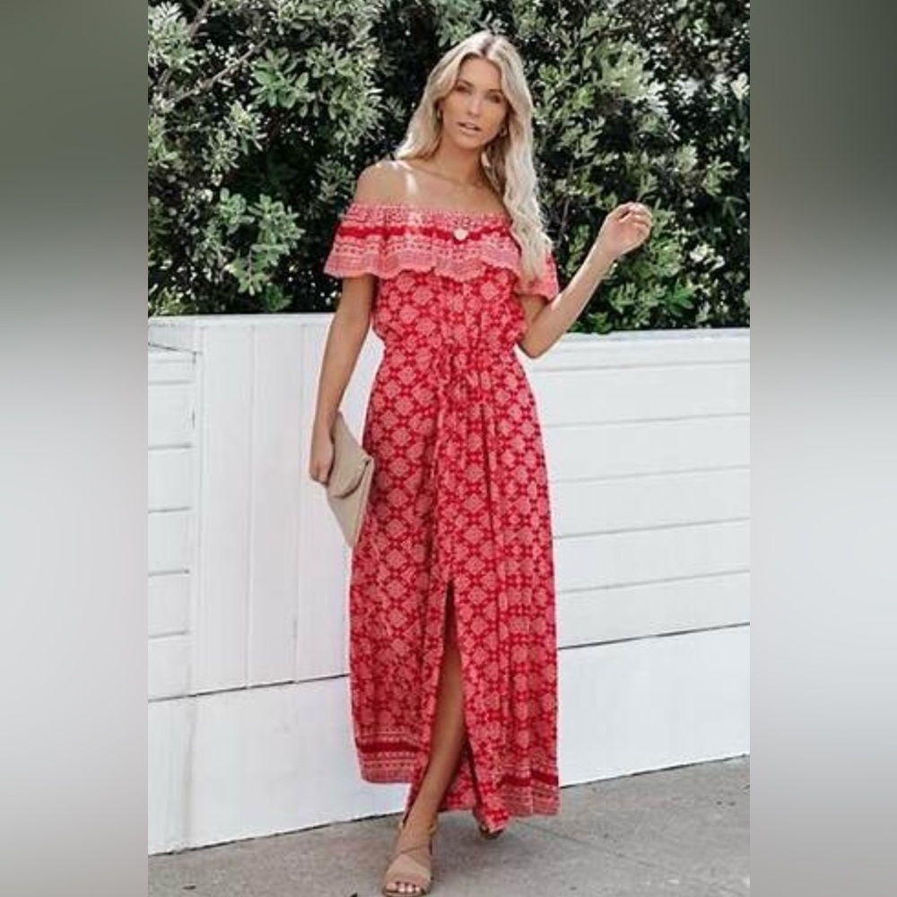 New Vici Maisie Printed off the Shoulder Maxi Dress